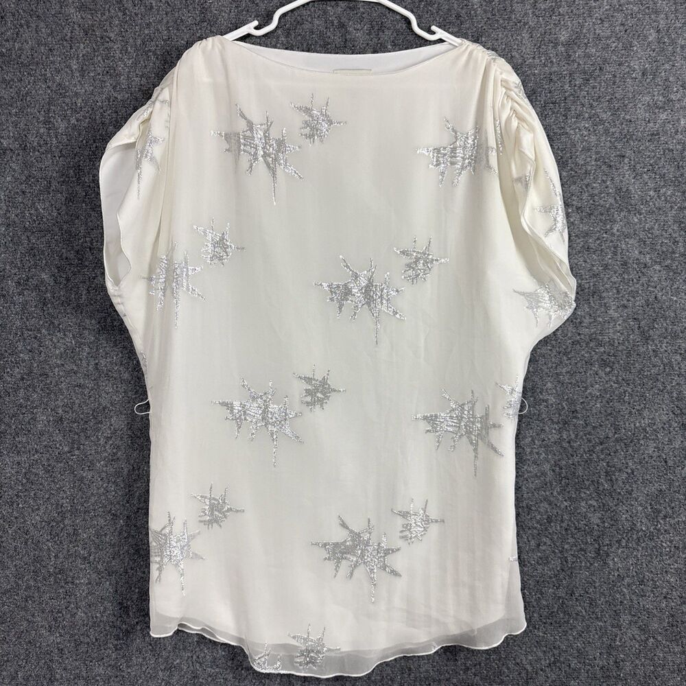 Greylin Top Blouse Womens Size S White Silver Tunic Glam Silky Feminine